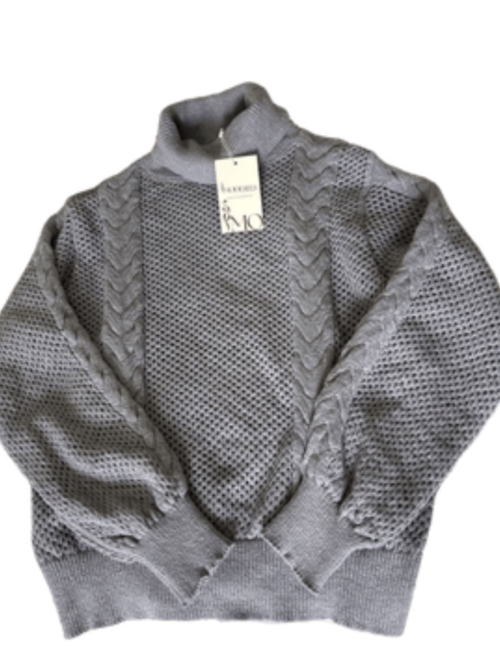 MODESEES Women's Gray Casual Cable Knit Turtleneck Sweater, Size L - Picture 3 of 4